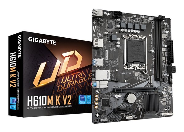 Материнская плата Gigabyte H610M K V2, LGA1700, Intel H610, 2xDDR5, 2xSATA, 1xM.2, 1xPCIe 4.0 x16, 1xPCIe 3.0 x1, 1xDP, 1xHDMI, 1x1Gb LAN, 2xUSB-A 5Gbps, 4xUSB-A 2.0, 3x3.5 мм, 7.1, mATX