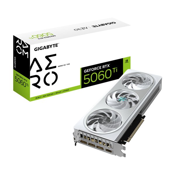 Видеокарта Gigabyte GeForce RTX 5060Ti Aero OC, NVIDIA RTX 5060 Ti, 16G GDDR7, 128 бит, PCI-e 5.0, 1xHDMI, 3xDP, 2647 МГц