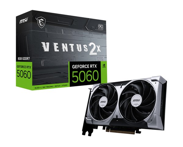 Видеокарта MSI RTX 5060 8G VENTUS 2X OC RTX 5060 8Gb 128bit GDDR7 2527/28000 HDMIx1 DPx3 HDCP Ret