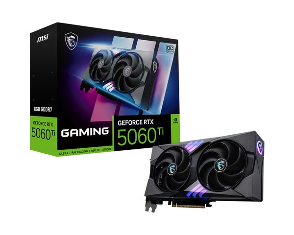 Видеокарта MSI RTX 5060 Ti 8G GAMING OC, NVIDIA RTX 5060 Ti, 8 ГБ GDDR7, 128 бит, PCI-e 5.0, 1xHDMI, 3xDP, 2662 МГц