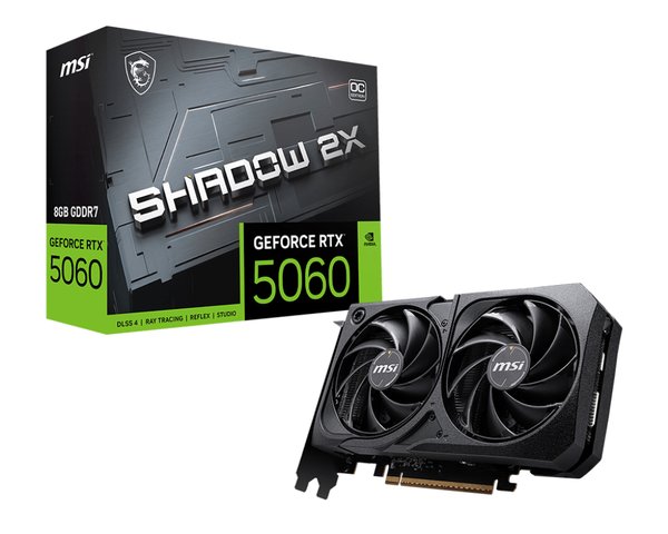 Видеокарта MSI PCI-E 5.0 RTX 5060 8G SHADOW 2X OC NVIDIA GeForce RTX 5060 8Gb 128bit GDDR7 2482/28000 HDMIx1 DPx3 HDCP Ret