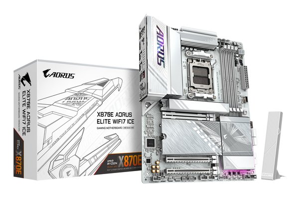 Материнская плата Gigabyte X870E A ELITE WF7 ICE, AM5, AMD X870, 4xDDR5, 4xSATA, 4xM.2, 1xPCIe 5.0 x16, 1xPCIe 4.0 x4, 1xPCIe 3.0 x2, 1xHDMI (v2.1), 2xUSB Type-C, 2xUSB-A 10Gbps, 4xUSB-A 5Gbps, 4xUSB-A 2.0, S/PDIF, 1x2.5Gb LAN, Wi-Fi 7, Bluetooth 5.4, 2x3.5 мм, 7.1, ATX