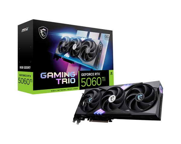 Видеокарта MSI RTX 5060 Ti 8G GAMING TRIO OC, NVIDIA RTX 5060 Ti, 8 ГБ GDDR7, 128 бит, PCI-e 5.0, 1xHDMI, 3xDP, 2662 МГц