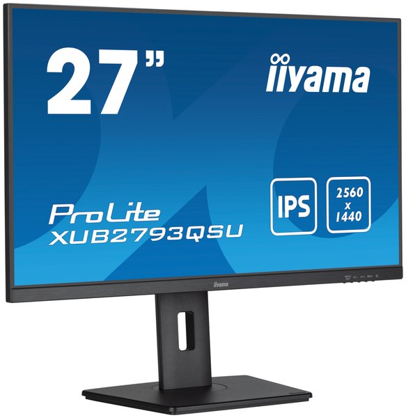 Монитор 27" Iiyama ProLite XUB2793QSU-B7 IPS 2560x1440, 100 Гц, 1 мс, 16:9, 300 кд/м², HDMI 2.0, DP 1.2, 3.5 Jack, USB Hub (2x USB 3.0), динамики (2x2 Вт), Adaptive-Sync, черный