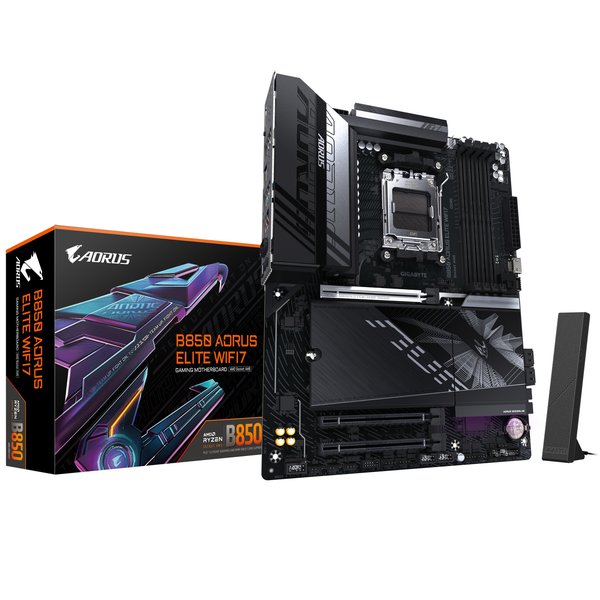 Материнская плата Gigabyte B850 AORUS ELITE WIFI7 rev. 1.1, AM5, AMD B850, 4xDDR5, 4xSATA, 3xM.2, 1xPCIe 5.0 x16, 2xPCIe 3.0 x16, 1xDP, 1x2.5Gb LAN, Wi-Fi 7, Bluetooth 5.4, 1xUSB-C 10Gbps, 2xUSB-A 10Gbps, 5xUSB-A 5Gbps, 4xUSB-A 2.0, 3x3.5 мм + S/PDIF оптический, 7.1, ATX