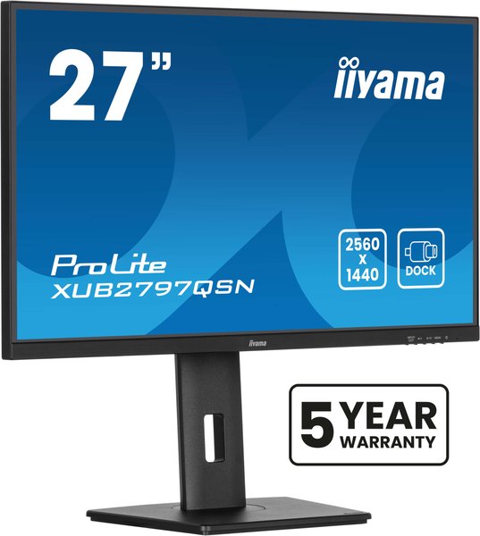 Монитор 27" Iiyama ProLite XUB2797QSN-B2 IPS 2560x1440, 100 Гц, 1 мс, 16:9, 300 кд/м², HDMI 2.0, DP 1.4, 3.5 Jack, USB-C (65 Вт), USB Hub (3x USB 3.0), Ethernet, динамики (2x2 Вт), Adaptive-Sync, черный