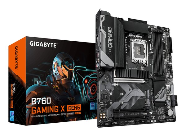 Материнская плата Gigabyte B760 GAMING X GEN5, LGA1700, Intel B760, 4xDDR5, 4xSATA, 3xM.2, 1xPCIe 5.0 x16, 2xPCIe 3.0 x1, 1xHDMI, 1xDP, 1x2.5Gb LAN, 1xUSB-C 5Gbps, 1xUSB-A 10Gbps, 1xUSB-A 5Gbps, 5xUSB-A 2.0, 6x3.5 мм, 7.1, ATX