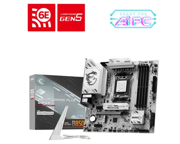 Материнская плата MSI B850M GAMING PLUS WIFI6E, AM5, AMD B850, 4xDDR5, 4xSATA, 2xM.2, 1xPCIe 4.0 x16, 2xPCIe x1, 1xDP, 1xHDMI, 1x2.5Gb LAN, Wi-Fi 6E, Bluetooth 5.3, 4xUSB-A 5Gbps, 3xUSB-A 10Gbps, 1xUSB-C 10Gbps, 3x3.5 мм, 7.1, mATX