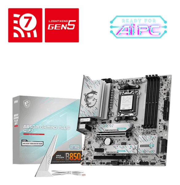 Материнская плата MSI B850M GAMING PLUS WIFI, AM5, AMD B850, 4xDDR5, 4xSATA, 2xM.2, 1xPCIe 5.0 x16, 1xPCIe 4.0 x4, 1xPCIe 3.0 x1, 1xDP, 1xHDMI, 1x5Gb LAN, Wi-Fi 7, Bluetooth 5.4, 3xUSB-C 10Gbps, 3xUSB-A 10Gbps, 3xUSB-A 5Gbps, 3x3.5 мм, 7.1, mATX