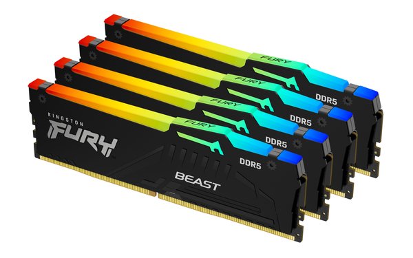 Оперативная память Kingston Fury Beast RGB, DDR5, 64Gb (4x16 GB), 6000 MHz, CL40, радиатор, RGB, черный