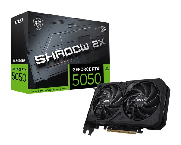 Видеокарта MSI GeForce RTX 5050 8G SHADOW 2X OC, NVIDIA RTX 5050, 8 ГБ GDDR6, 128 бит, PCI-e 5.0, 1xHDMI, 3xDP, 2617 МГц