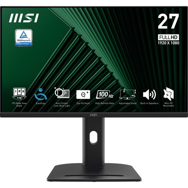 Монитор 27" MSI Pro MP275PG IPS 1920x1080, 100 Гц, 4 мс, 16:9, 300 кд/м², HDMI 1.4b, DP 1.2a, VGA, 3.5 мм, (2x2 Вт), Tilt, Swivel, Height, Pivot, черный