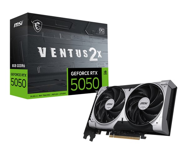 Видеокарта MSI GeForce RTX 5050 8G VENTUS 2X OC, NVIDIA RTX 5050, 8 ГБ GDDR6, 128 бит, PCI-e 5.0, 1xHDMI, 3xDP, 2617 МГц