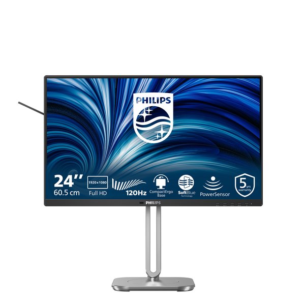Монитор 23.8" Philips 24B2N4200 IPS 1920x1080, 120 Гц, 4 мс, 16:9, 300 кд/м², HDMI 1.4, DP 1.2, USB Hub (4x USB 3.2), динамики (2x2 Вт), 3.5 Jack, Adaptive-Sync, черный