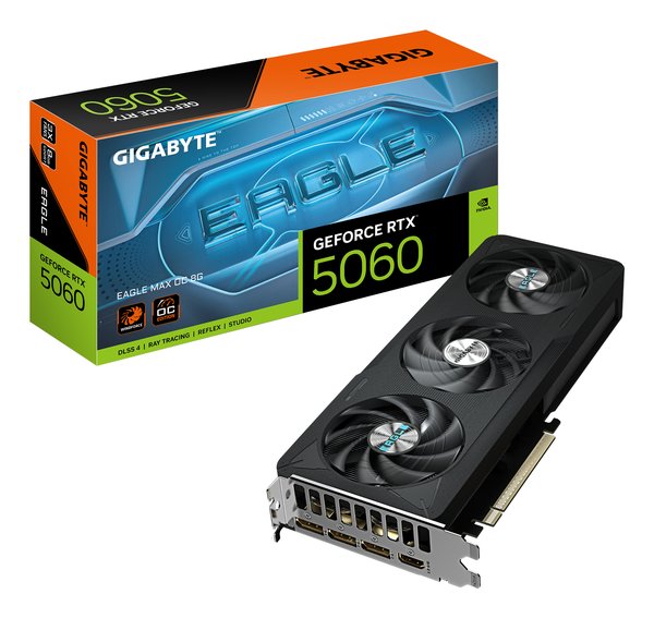 Видеокарта Gigabyte GV-N5060EAGLEMAX OC-8GD, NVIDIA GeForce RTX 5060, 8 ГБ GDDR7, 128 бит, PCI-e 5.0, 1xHDMI, 3xDP