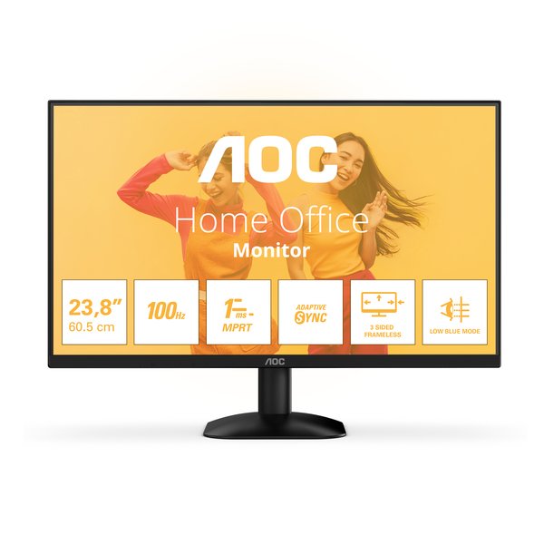 Монитор 23.8" AOC 24B35HM2 VA 1920x1080, 100 Гц, 4 мс, 16:9, 300 кд/м², HDMI 1.4, VGA, Adaptive-Sync, черный