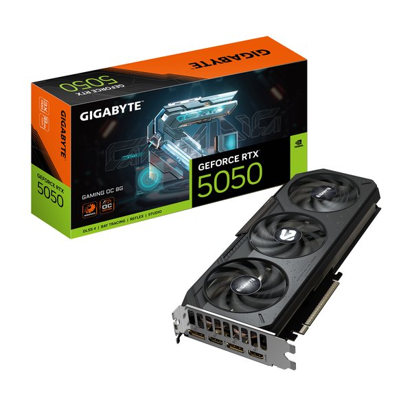 Видеокарта Gigabyte GeForce RTX 5050 8G GAMING OC, NVIDIA RTX 5050, 8 ГБ GDDR6, 128 бит, PCI-e 5.0, 2xHDMI, 2xDP, 2632 МГц
