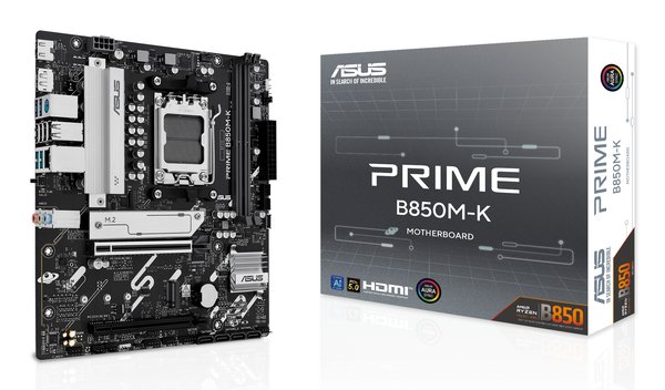 Материнская плата ASUS PRIME B850M-K, AM5, AMD B850, 2xDDR5, 4xSATA, 2xM.2, 1xPCIe 5.0 x16, 1xPCIe 4.0 x8, 1xDP, 1xHDMI, 1x2.5Gb LAN, 2xUSB-A 10Gbps, 2xUSB-A 5Gbps, 4xUSB-A 2.0, 1xPS/2, 3x3.5 мм, 7.1, mATX