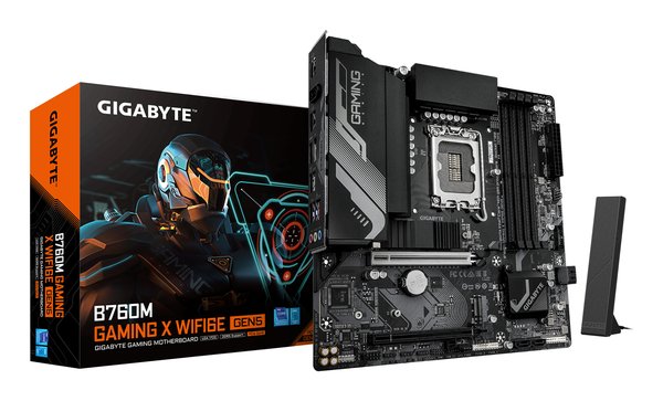 Материнская плата Gigabyte B760M GAMING X WIFI6E GEN5, LGA1700, Intel B760, 4xDDR5, 4xSATA, 2xM.2, 1xPCIe 5.0 x16, 1xPCIe 3.0 x4, 1xHDMI, 1xDP, 1x2.5Gb LAN, Wi-Fi 6E, Bluetooth 5.3, 3xUSB-A 5Gbps, 5xUSB-A 2.0, 3x3.5 мм, 7.1, mATX