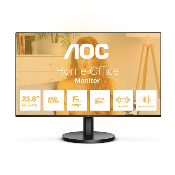 Монитор 23.8" AOC 24B3QA2 IPS 1920x1080, 120 Гц, 4 мс, 16:9, 300 кд/м², DP 1.2, HDMI 1.4, VGA, черный
