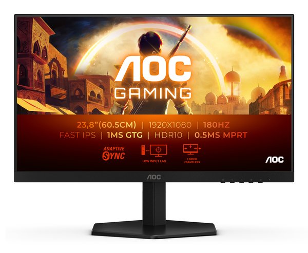 Монитор 23.8" AOC 24G42E IPS 1920x1080, 180 Гц, 0.5 мс, 16:9, 300 кд/м², 2xHDMI 2.0, DP 1.4, 3.5 мм, Adaptive-Sync, HDR10, черный