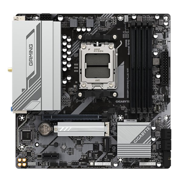 Материнская плата Gigabyte B650M GAMING PLUS WIFI, AM5, AMD B650, 4xDDR5, 4xSATA, 2xM.2, 1xPCIe 4.0 x16, 1xPCIe x1, 1xHDMI, 2xDP, 1x2.5Gb LAN, Wi-Fi 6E, Bluetooth 5.3, 1xUSB-C 5Gbps, 3xUSB-A 5Gbps, 2xUSB-A 2.0, 1xPS/2, 3x3.5 мм, 7.1, mATX