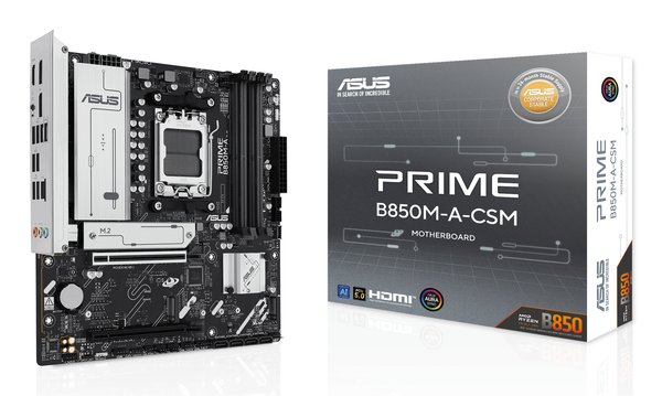 Материнская плата ASUS PRIME B850M-A-CSM, AM5, AMD B850, 4xDDR5, 4xSATA, 3xM.2, 1xPCIe 5.0 x16, 1xPCIe 4.0 x4, 2xDP, 1xHDMI, 1x2.5Gb LAN, 2xUSB-A 10Gbps, 2xUSB-A 5Gbps, 4xUSB-A 2.0, 3x3.5 мм, 7.1, mATX