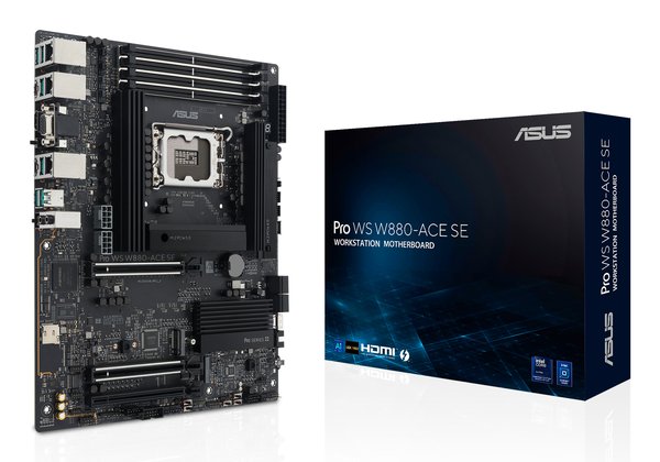 Материнская плата ASUS PRO WS W880-ACE SE, LGA1851, Intel W880, 4xDDR5, 4xSATA, 4xM.2, 1xPCIe 5.0 x16, 1xPCIe 5.0 x8, 1xPCIe 4.0 x16, 1xHDMI, 1xVGA, 3x2.5Gb LAN, 1xThunderbolt 4, 1xUSB-C 20Gbps, 6xUSB-A 10Gbps, 2x3.5 мм, 7.1, ATX
