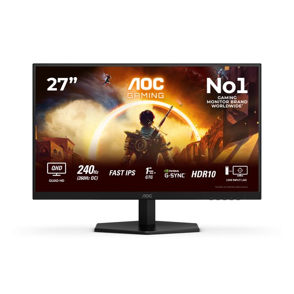 Монитор 27" AOC Q27G42ZE Fast IPS 2560x1440, 240 Гц, 0.3 мс, 16:9, 300 кд/м², HDMI 2.0, DP 1.4, 3.5 Jack, Adaptive-Sync, HDR10, черный