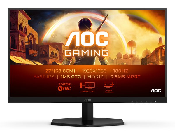 Монитор 27" AOC 27G42E Fast IPS 1920x1080, 180 Гц, 0.5 мс, 16:9, 300 кд/м², HDMI 2.0, DP 1.4, 3.5 Jack, Adaptive-Sync, HDR10, черный