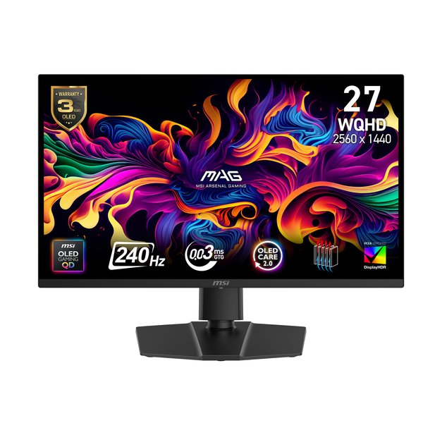 Монитор 26.5" MSI MAG 271QP QD-OLED 2650x1440, 240 Гц, 0.03 мс, 16:9, 240 кд/м², HDMI 2.1, DP 1.4a, 3.5 Jack, USB-C, Adaptive-Sync, черный