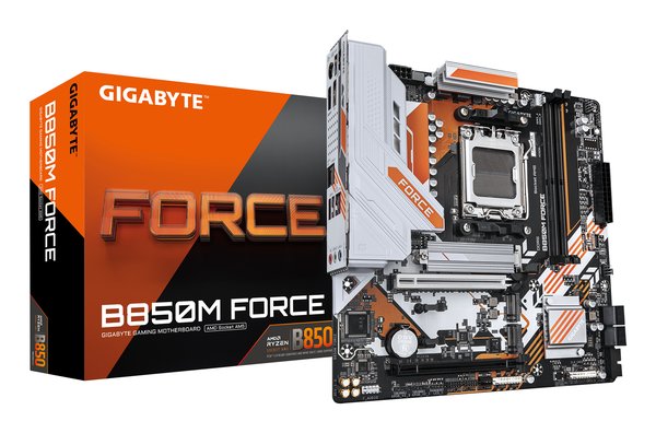 Материнская плата Gigabyte B850M FORCE, AM5, AMD B850, 2xDDR5, 4xSATA, 3xM.2, 1xPCIe 5.0 x16, 1xPCIe 4.0 x4, 1xHDMI, 1xDP, 1x2.5Gb LAN, 1xUSB-C 5Gbps, 1xUSB-A 10Gbps, 2xUSB-A 5Gbps, 2xUSB-A 2.0, 3x3.5 мм, 7.1, mATX