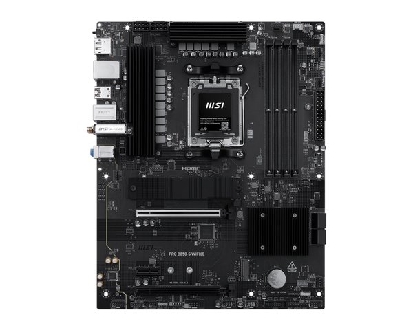 Материнская плата MSI PRO B850-S WIFI6E, AM5, AMD B850, 4xDDR5, 4xSATA, 2xM.2, 1xPCIe 4.0 x16, 1xPCIe 4.0 x4, 1xPCIe 3.0 x1, 1xDP, 1xHDMI, 1x2.5Gb LAN, Wi-Fi 6E, Bluetooth 5.3, 1xUSB-C 10Gbps, 3xUSB-A 10Gbps, 4xUSB-A 5Gbps, 3x3.5 мм, 7.1, ATX