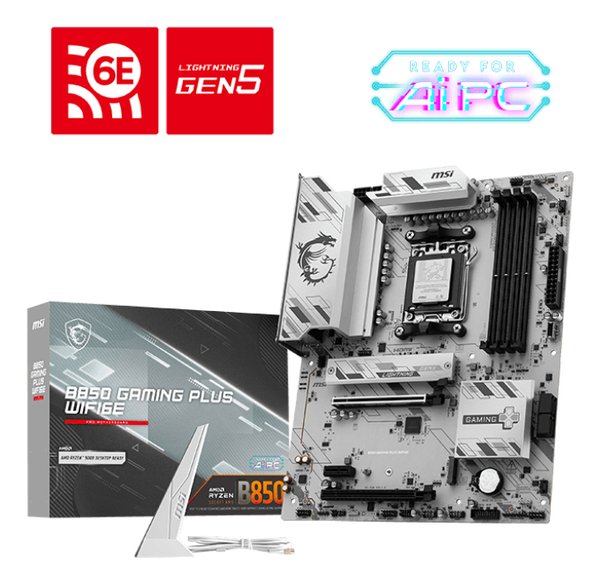 Материнская плата MSI B850 GAMING PLUS WIFI6E, AM5, AMD B850, 4xDDR5, 4xSATA, 2xM.2, 1xPCIe 4.0 x16, 1xPCIe 4.0 x4, 1xPCIe 3.0 x1, 1xDP, 1xHDMI, 1x2.5Gb LAN, Wi-Fi 6E, Bluetooth 5.3, 1xUSB-C 10Gbps, 3xUSB-A 10Gbps, 4xUSB-A 5Gbps, 2x3.5 мм, 7.1, ATX