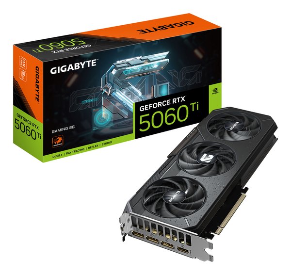 Видеокарта Gigabyte GeForce RTX 5060 Ti Gaming, NVIDIA RTX 5060 Ti, 8 ГБ GDDR7, 128 бит, PCI-e 5.0, 1xHDMI, 3xDP, 2647 МГц