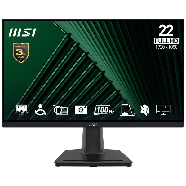 Монитор 21.5" MSI Pro MP225V VA 1920x1080, 100 Гц, 1 мс, 16:9, 300 кд/м², HDMI 1.4, VGA, 3.5 Jack, Adaptive-Sync, черный