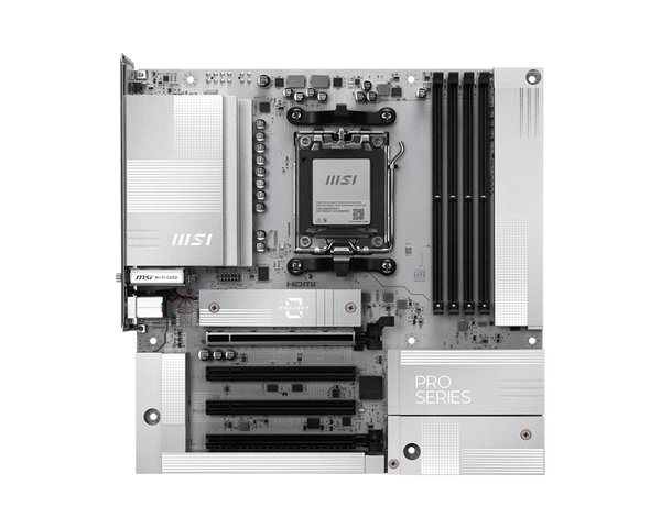 Материнская плата MSI PRO B850M-A WIFI, AM5, AMD B850, 4xDDR5, 4xSATA, 2xM.2, 1xPCIe 5.0 x16, 1xPCIe 4.0 x4, 1xPCIe 3.0 x1, 1xDP, 1xHDMI, 1x5Gb LAN, Wi-Fi 7, Bluetooth 5.4, 2xUSB-C 10Gbps, 3xUSB-A 10Gbps, 3xUSB-A 5Gbps, 4xUSB-A 2.0, 3x3.5 мм, 7.1, mATX