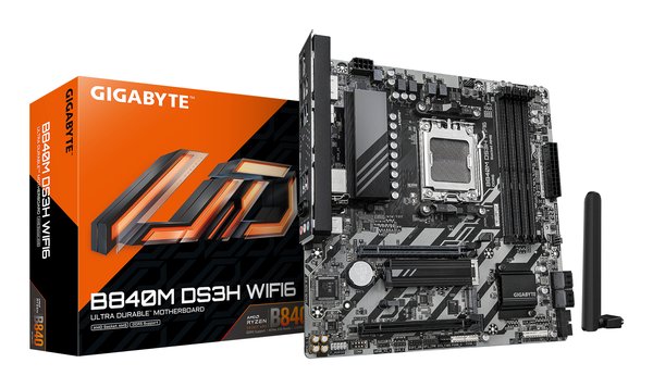 Материнская плата Gigabyte B840M DS3H WIFI6, AM5, AMD B840, 4xDDR5, 4xSATA, 2xM.2, 1xPCIe 4.0 x16, 1xPCIe 3.0 x4, 1xHDMI, 2xDP, 1x2.5Gb LAN, Wi-Fi 6, Bluetooth 5.3, 1xUSB-C 5Gbps, 2xUSB-A 5Gbps, 4xUSB-A 2.0, 3x3.5 мм, 7.1, mATX