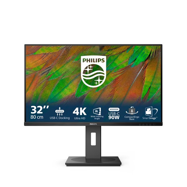 Монитор 31.5" Philips 32B1U3900 VA 3840x2160, 60 Гц, 4 мс, 16:9, 350 кд/м², HDMI 2.0, DP 1.4, USB-C (90 Вт), USB Hub (4x USB 3.2), 3.5 Jack, Ethernet, динамики (2x3 Вт), черный