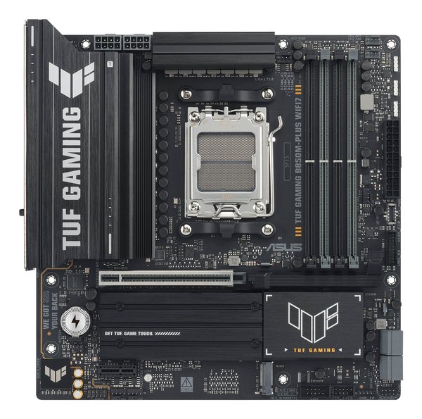 Материнская плата Asus TUF GAMING B850M-PLUS WIFI7, AM5, AMD B850, 4xDDR5, 4xSATA, 3xM.2, 1xPCIe 5.0 x16, 1xPCIe 3.0 x1, 1xDP, 1xHDMI, 1x2.5Gb LAN, Wi-Fi 7, Bluetooth 5.4, 1xUSB-C 20Gbps, 3xUSB-A 10Gbps, 4xUSB-A 5Gbps, 4xUSB-A 2.0, 3x3.5 мм, 7.1, mATX