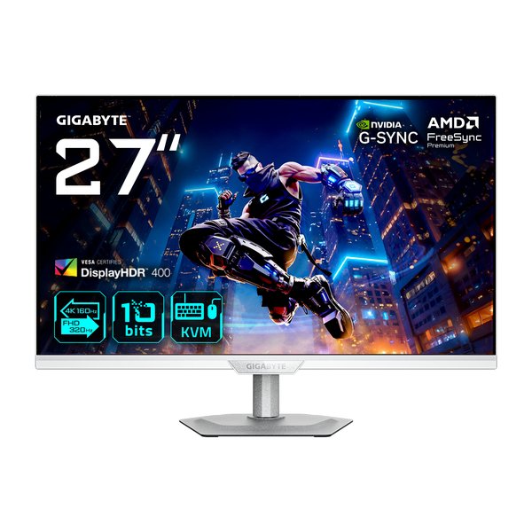 Монитор 27" Gigabyte M27UP ICE IPS 3840x2160, 160 Гц, 1 мс, 16:9, 350 кд/м², 2xHDMI 2.1, DP 1.4, USB-C, USB Hub (4x USB 3.2), 3.5 Jack, динамики (2x5 Вт), DisplayHDR 400, FreeSync Premium, G-Sync Compatible, Pivot, VESA 100x100, белый