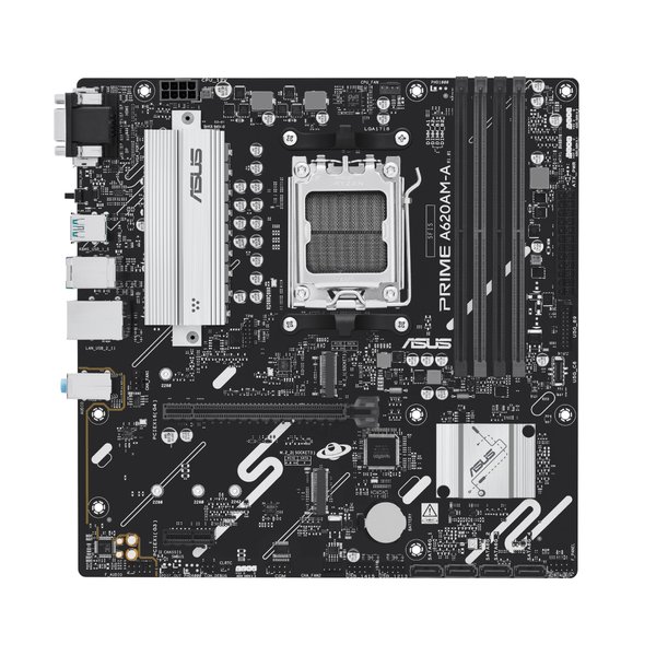 Материнская плата ASUS PRIME A620M-A-CSM, AM5, AMD A620, 4xDDR5, 4xSATA, 2xM.2, 1xPCIe 4.0 x16, 2xPCIe 3.0 x1, 1xVGA, 1xHDMI, 1xDP, 1x1Gb LAN, 2xUSB-A 5Gbps, 4xUSB-A 2.0, 3x3.5 мм, 7.1, mATX