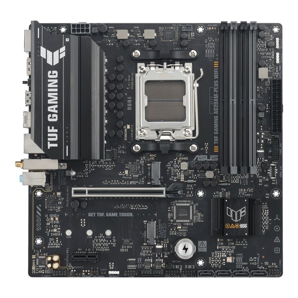 Материнская плата ASUS TUF GAMING A620M-A PLUS WIFI, AM5, AMD A620A, 4xDDR5, 4xSATA, 2xM.2, 1xPCIe 4.0 x16, 1xPCIe 3.0 x1, 1xHDMI, 2xDP, 1x2.5Gb LAN, Wi-Fi 6, Bluetooth 5.3, 2xUSB-A 10Gbps, 4xUSB-A 2.0, 3x3.5 мм, 7.1, mATX