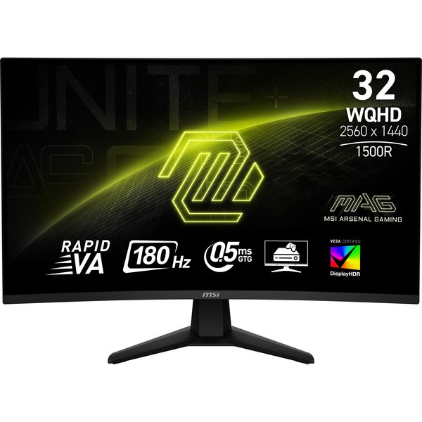 Монитор 31.5" MSI MAG 32CQ6F VA 2560x1440, 180 Гц, 0.5 мс, 16:9, 400 кд/м², 2xHDMI 2.0b, DP 1.4, USB-C, 3.5 Jack, DisplayHDR 400, Adaptive-Sync, изогнутый экран (1500R), черный