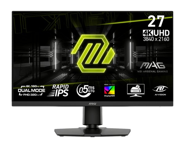 Монитор 27" MSI MAG 272URDF E16 IPS 3840x2160, 160 Гц, 0.5 мс, 16:9, 400 кд/м², 2xHDMI 2.1, DP 1.4, 3.5 Jack, USB Hub (2x USB 2.0), DisplayHDR 400, Adaptive-Sync, черный
