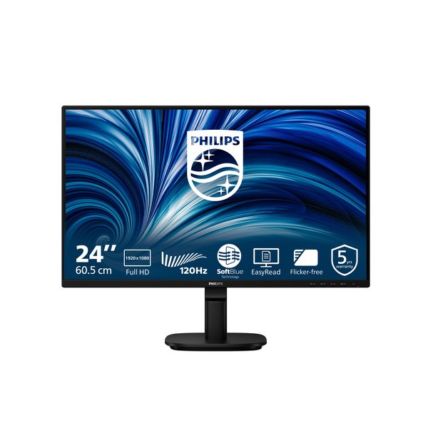 Монитор 23.8" Philips 24B2N2200 IPS 1920x1080, 120 Гц, 4 мс, 16:9, 300 кд/м², HDMI 1.4, DP 1.2, VGA, 3.5 Jack, динамики (2x2 Вт), Adaptive-Sync, черный