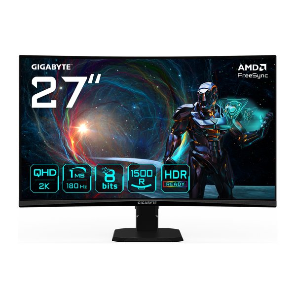 Монитор 27" Gigabyte GS27QCA EK черный (VA, 2560x1440, 2xHDMI 2.0, 1xDP1.4, 250кд/м2, 5000:1, 16.7M, 1мс, 178/178, 2560 x 1440, 180Гц)