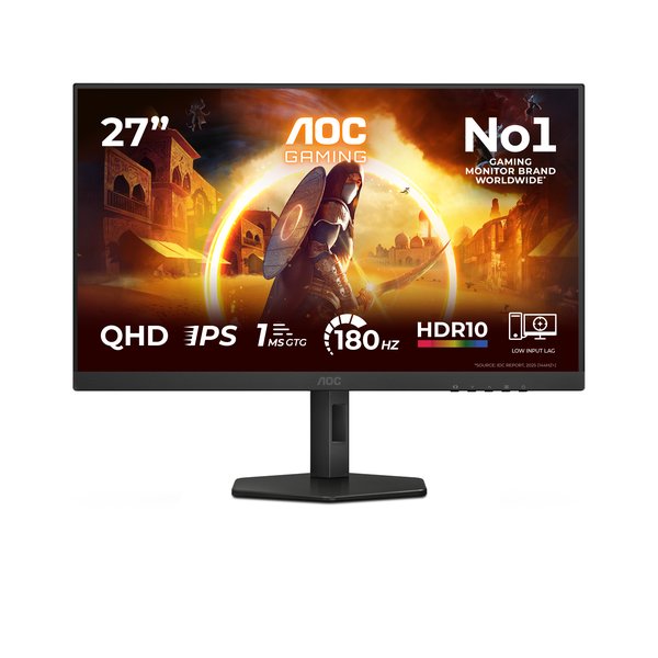 Монитор 27" AOC Q27G4XF Fast IPS 2560x1440, 180 Гц, 0.5 мс, 16:9, 300 кд/м², HDMI 2.0, DP 1.4, 3.5 Jack, HDR10, Adaptive-Sync, черный