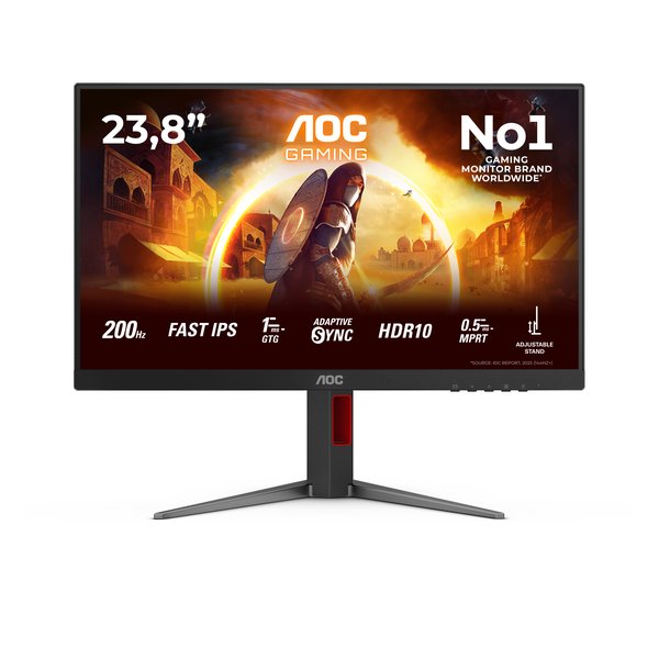 Монитор 23.8" AOC 24G4HA IPS 1920x1080, 200 Гц, 0.5 мс, 16:9, 300 кд/м², 2xHDMI 2.0, DP 1.4, 3.5 Jack, динамики (2x2 Вт), HDR10, G-Sync, черный