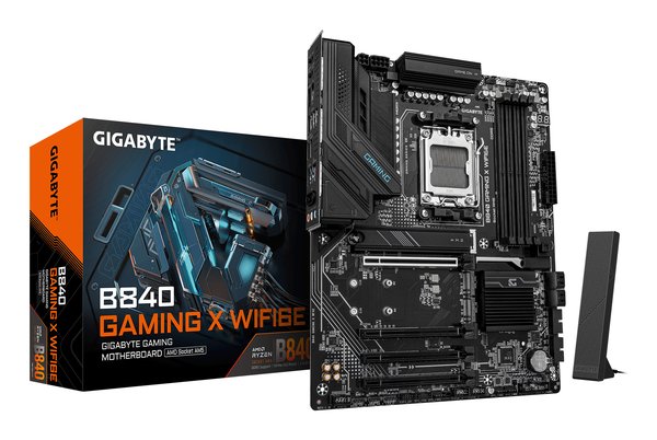 Материнская плата Gigabyte B840 GAMING X WIFI6E, AM5, AMD B840, 4xDDR5, 4xSATA, 3xM.2, 1xPCIe 4.0 x16, 3xPCIe 3.0 x16, 1xHDMI, 1xDP, 1x2.5Gb LAN, Wi-Fi 6E, Bluetooth 5.3, 1xUSB-C 10Gbps, 1xUSB-A 10Gbps, 2xUSB-A 5Gbps, 4xUSB-A 2.0, 3x3.5 мм, 7.1, ATX